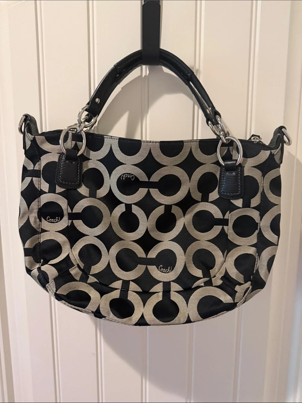 Coach Op Art Silver Black Hobo